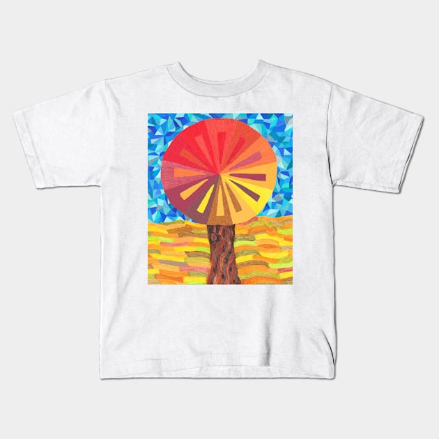 Mosaic Autumn Tree Kids T-Shirt by elliseh